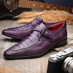 Men's Shoes genuine crocodile and lizard dress monk strap Toluca Purple