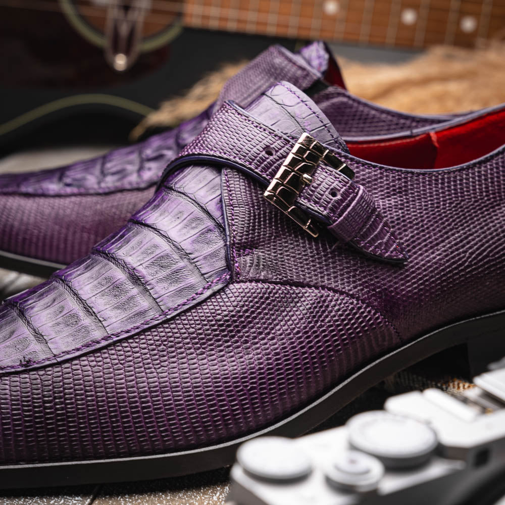Men's Shoes genuine crocodile and lizard dress monk strap Toluca Purple