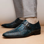 Toluca genuine crocodile and lizard dress monk strap Rustic Blue