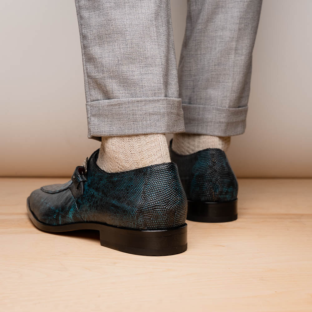Toluca genuine crocodile and lizard dress monk strap Rustic Blue