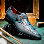 Toluca genuine crocodile and lizard dress monk strap Rustic Blue