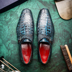 Toluca genuine crocodile and lizard dress monk strap Rustic Blue