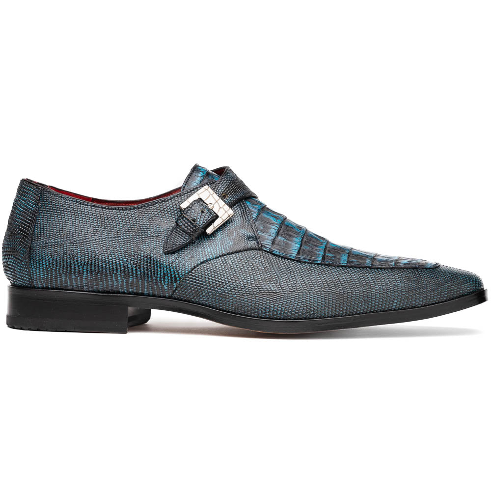 Toluca genuine crocodile and lizard dress monk strap Rustic Blue