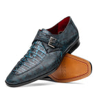 Toluca genuine crocodile and lizard dress monk strap Rustic Blue