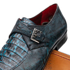 Toluca genuine crocodile and lizard dress monk strap Rustic Blue