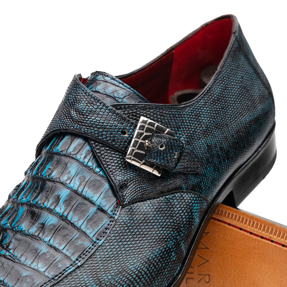 Toluca genuine crocodile and lizard dress monk strap Rustic Blue