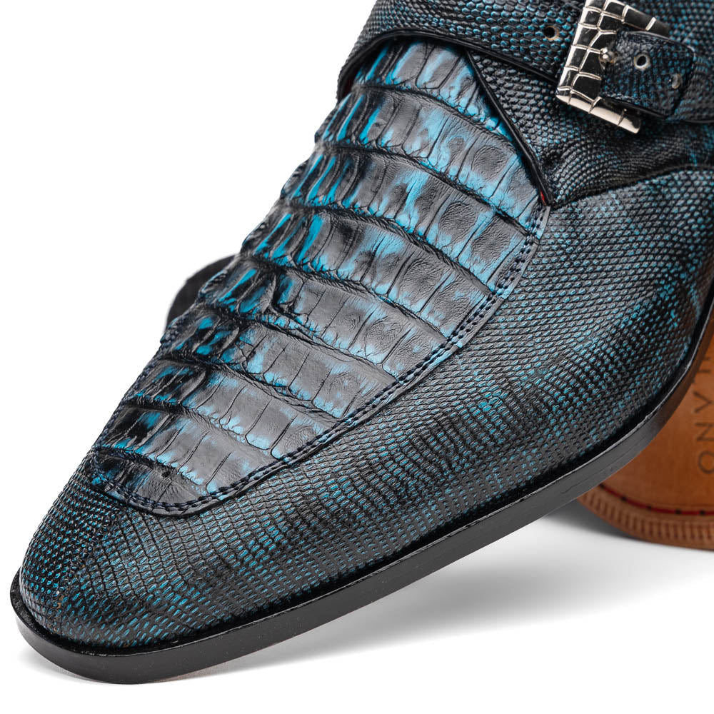 Toluca genuine crocodile and lizard dress monk strap Rustic Blue