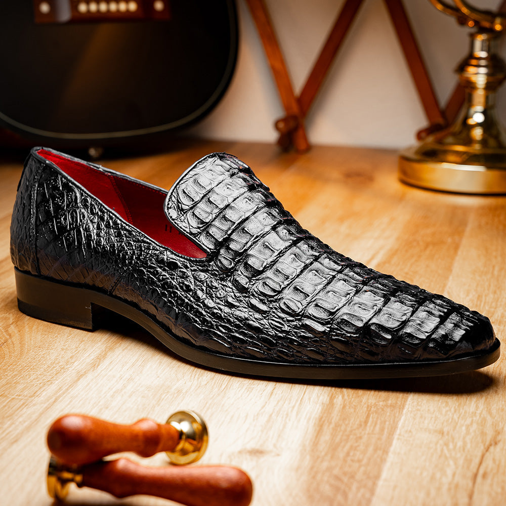 Genuine caiman crocodile slip on Shoes By Marco Di Milano Trento Black