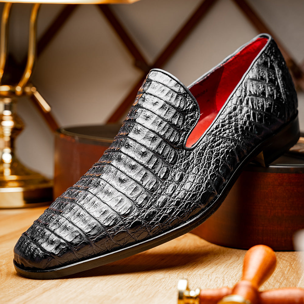 Genuine caiman crocodile slip on Shoes By Marco Di Milano Trento Black
