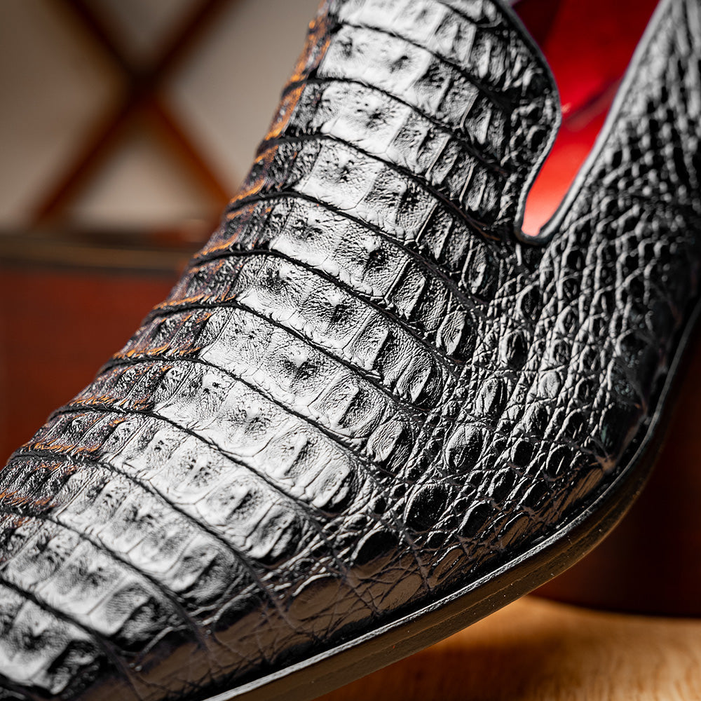 Genuine caiman crocodile slip on Shoes By Marco Di Milano Trento Black