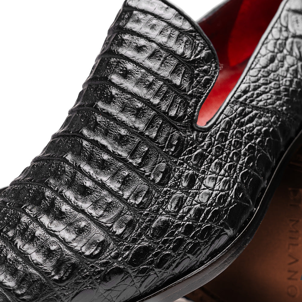Genuine caiman crocodile slip on Shoes By Marco Di Milano Trento Black