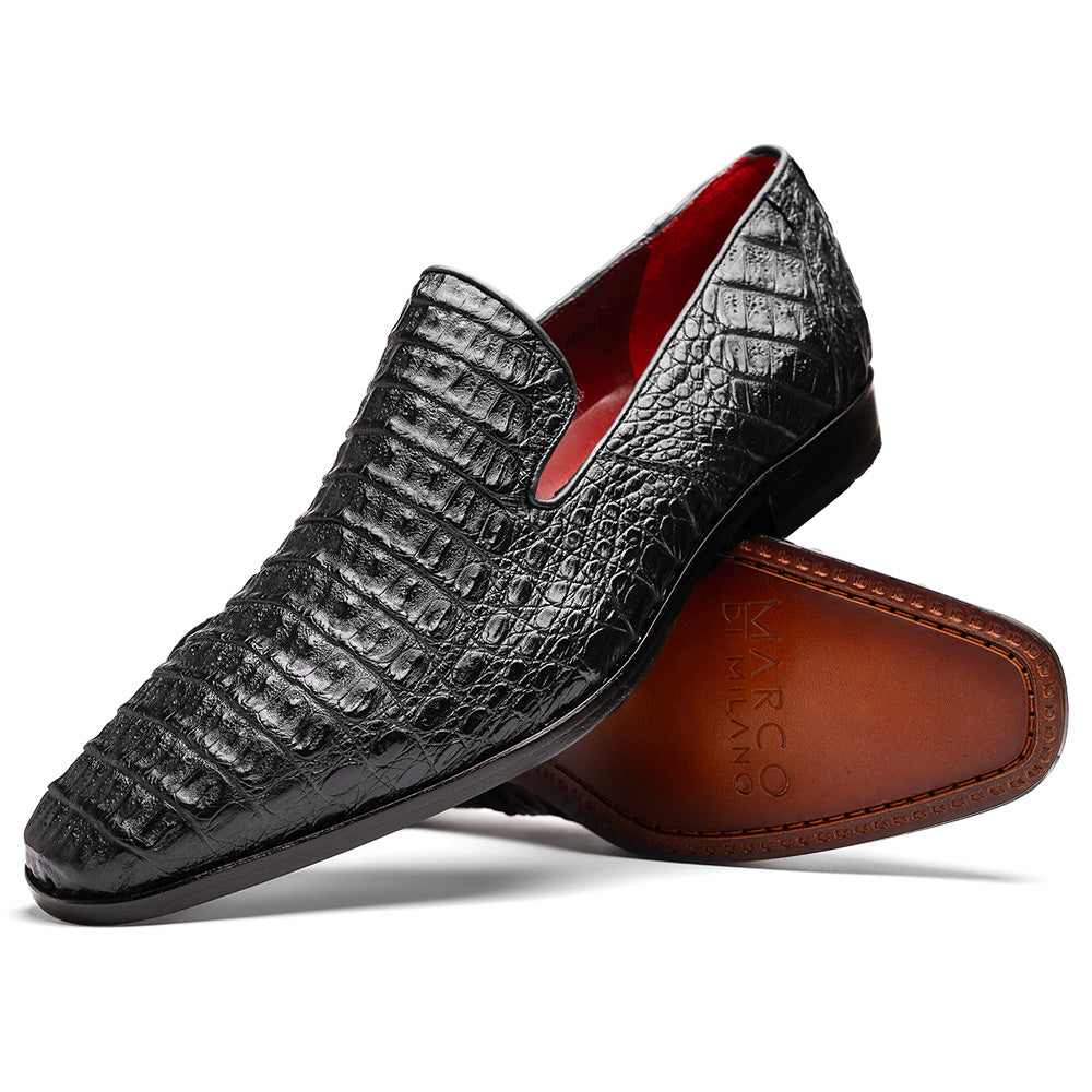 Genuine caiman crocodile slip on Shoes By Marco Di Milano Trento Black