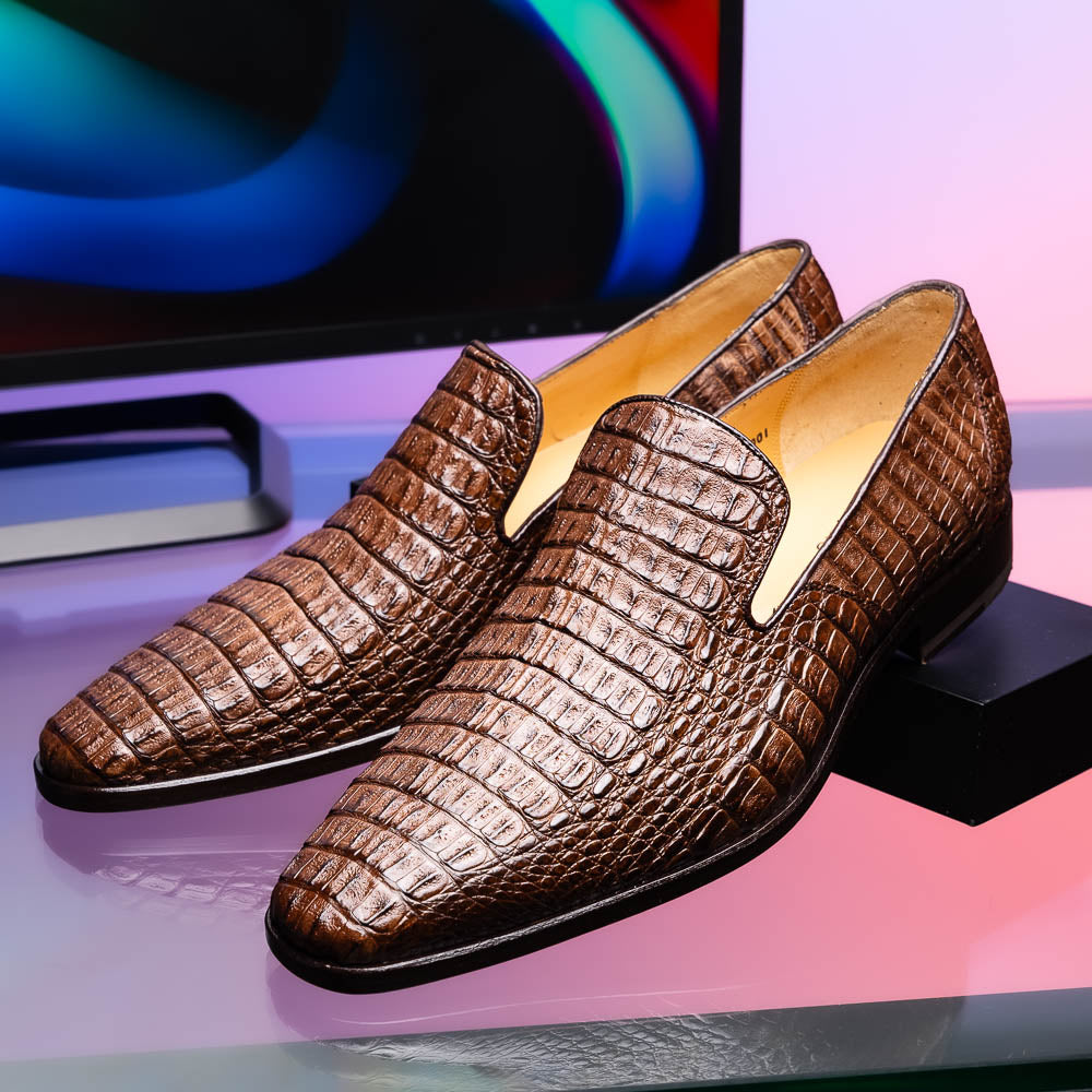 Genuine caiman crocodile Shoes Trento Brown