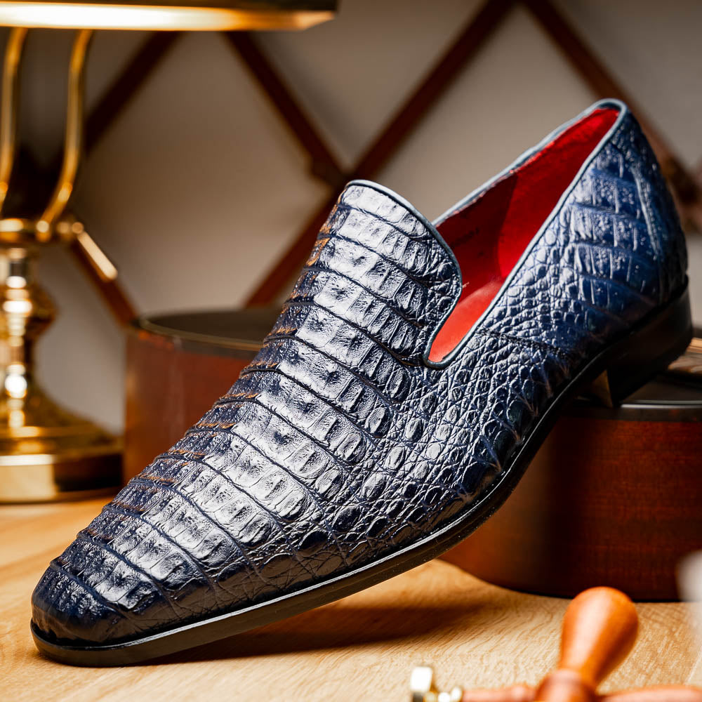 genuine caiman crocodile slip on Shoes Trento Navy