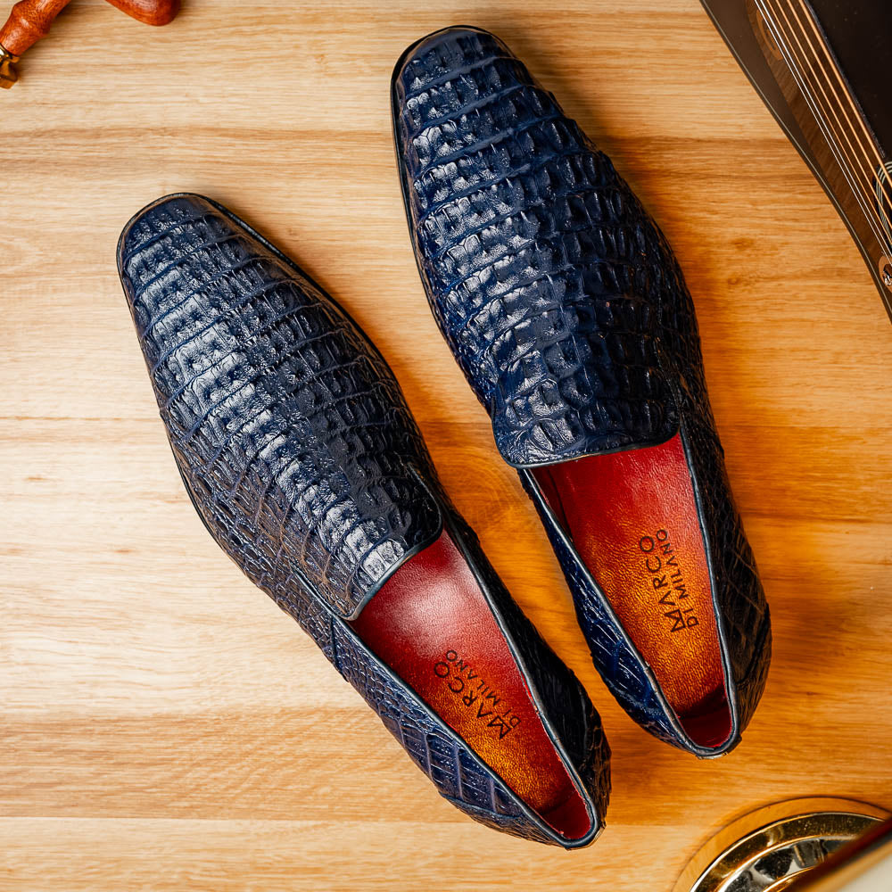 genuine caiman crocodile slip on Shoes Trento Navy