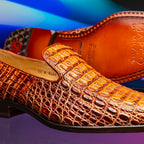 genuine caiman crocodile slip on Shoes Trento Rustic Cognac