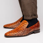 genuine caiman crocodile slip on Shoes Trento Rustic Cognac