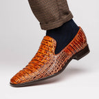 genuine caiman crocodile slip on Shoes Trento Rustic Cognac