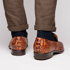 genuine caiman crocodile slip on Shoes Trento Rustic Cognac