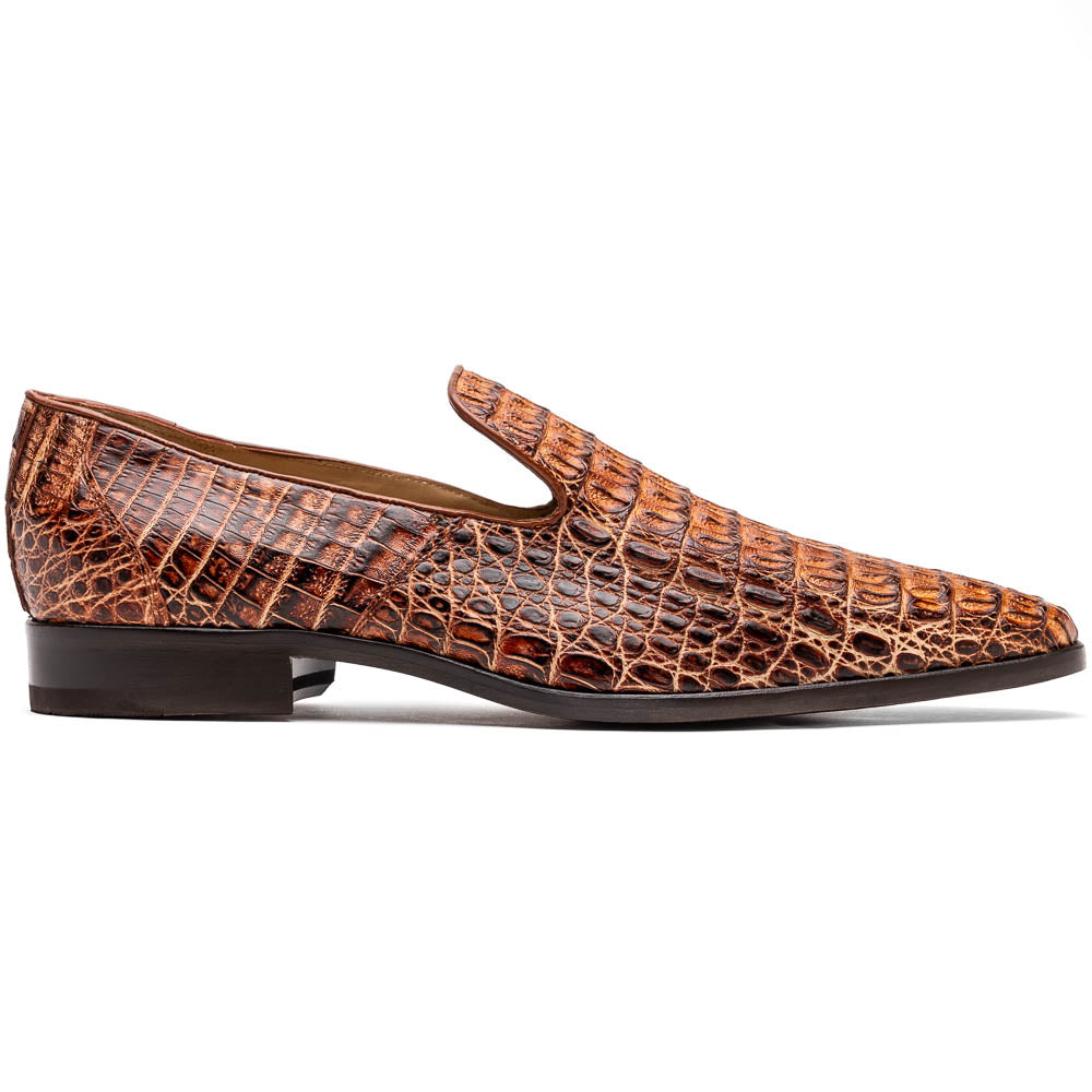 genuine caiman crocodile slip on Shoes Trento Rustic Cognac