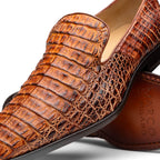 genuine caiman crocodile slip on Shoes Trento Rustic Cognac