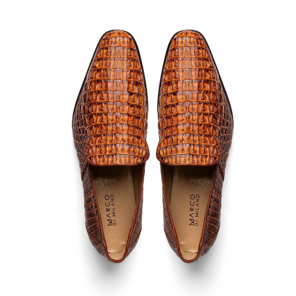 genuine caiman crocodile slip on Shoes Trento Rustic Cognac