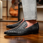 Genuine caiman crocodile slip on Shoes By Marco Di Milano Trento Black