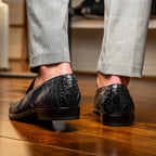 Genuine caiman crocodile slip on Shoes By Marco Di Milano Trento Black