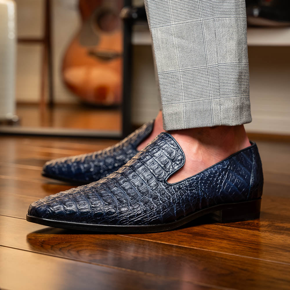 genuine caiman crocodile slip on Shoes Trento Navy