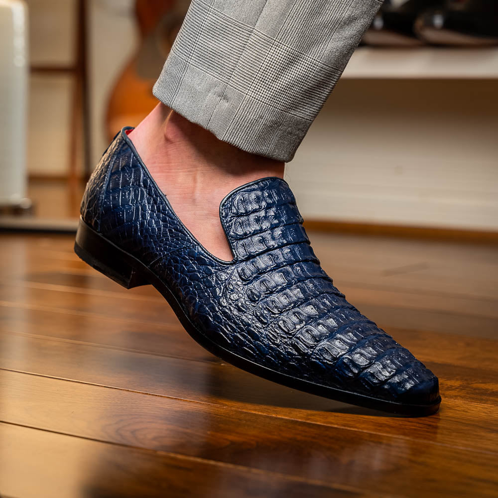 genuine caiman crocodile slip on Shoes Trento Navy