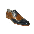 Men's Giovanni Shoes High Quality Leather Wing Tip Derby Troy Navy/Tan