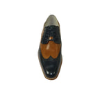 Men's Giovanni Shoes High Quality Leather Wing Tip Derby Troy Navy/Tan