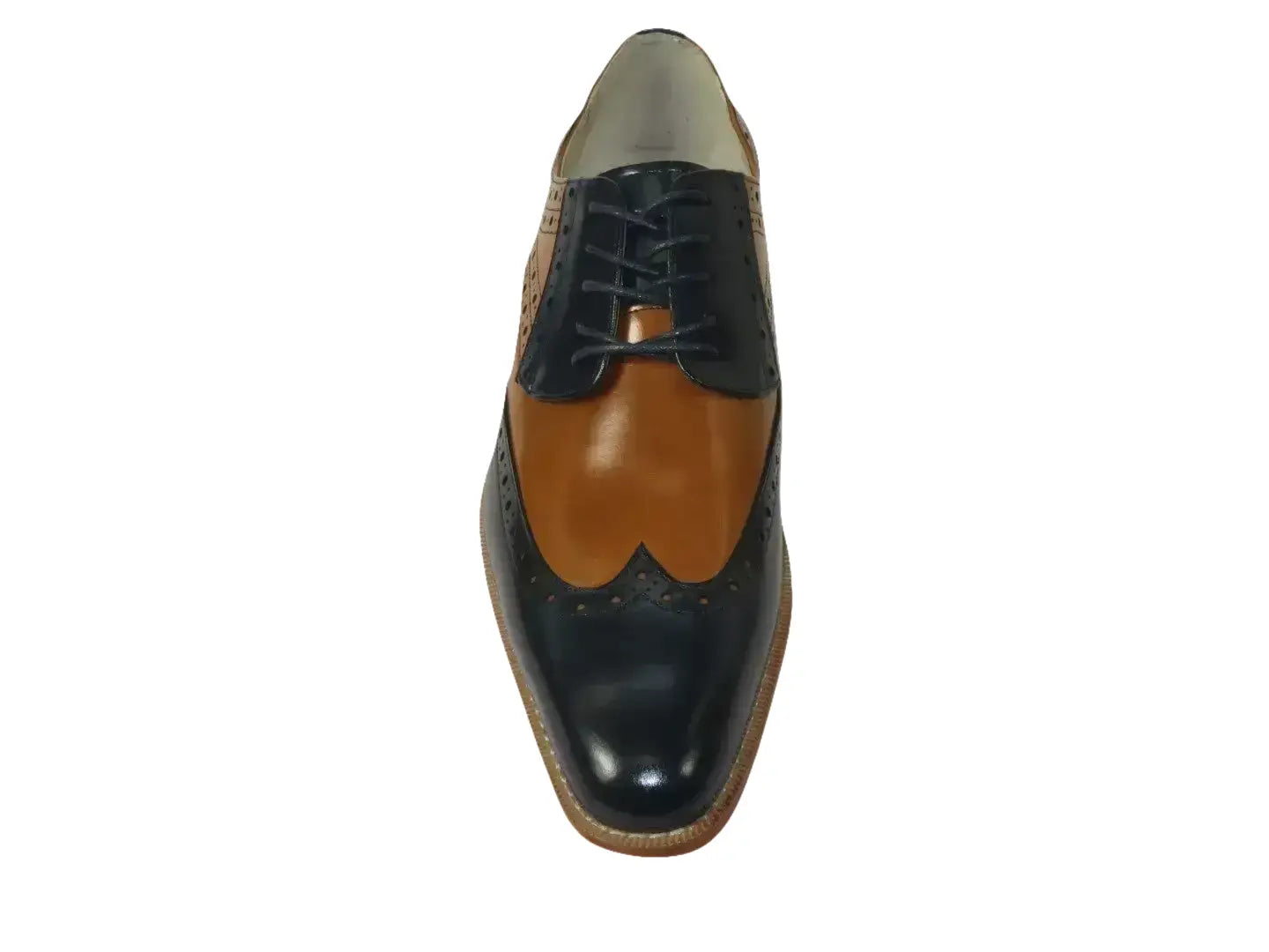 Men's Giovanni Shoes High Quality Leather Wing Tip Derby Troy Navy/Tan