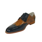 Men's Giovanni Shoes High Quality Leather Wing Tip Derby Troy Navy/Tan