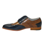 Men's Giovanni Shoes High Quality Leather Wing Tip Derby Troy Navy/Tan