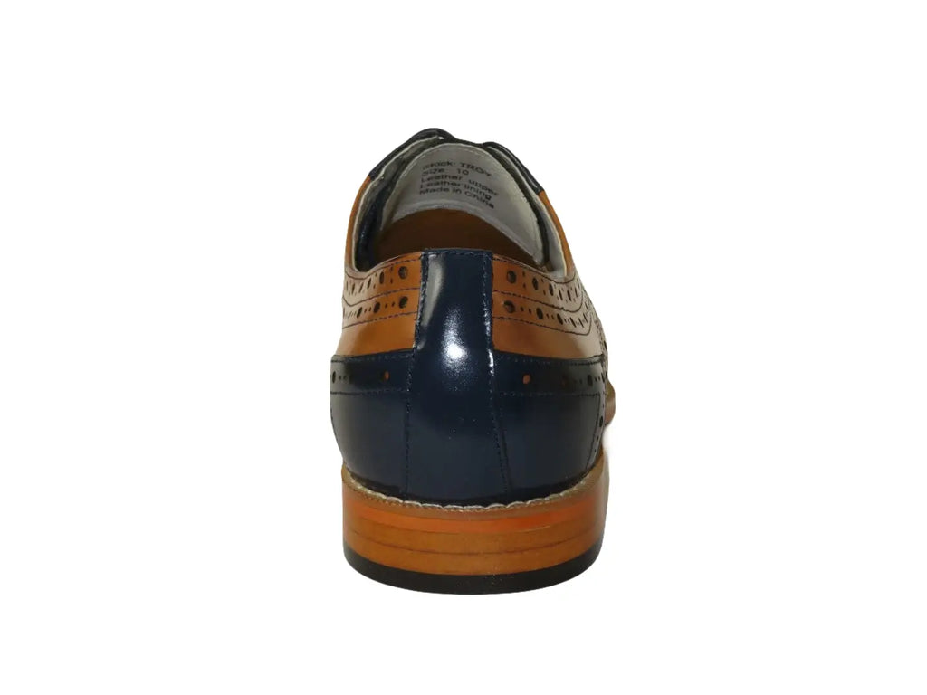 Men's Giovanni Shoes High Quality Leather Wing Tip Derby Troy Navy/Tan
