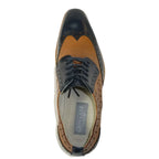 Men's Giovanni Shoes High Quality Leather Wing Tip Derby Troy Navy/Tan
