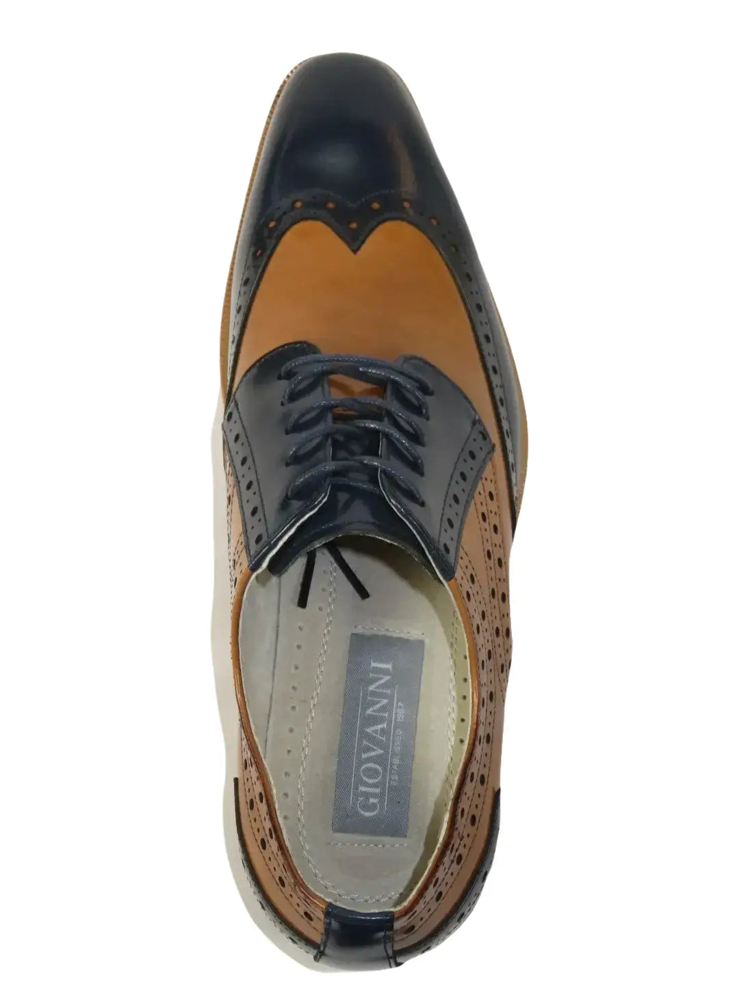 Men's Giovanni Shoes High Quality Leather Wing Tip Derby Troy Navy/Tan