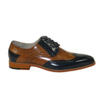 Men's Giovanni Shoes High Quality Leather Wing Tip Derby Troy Navy/Tan