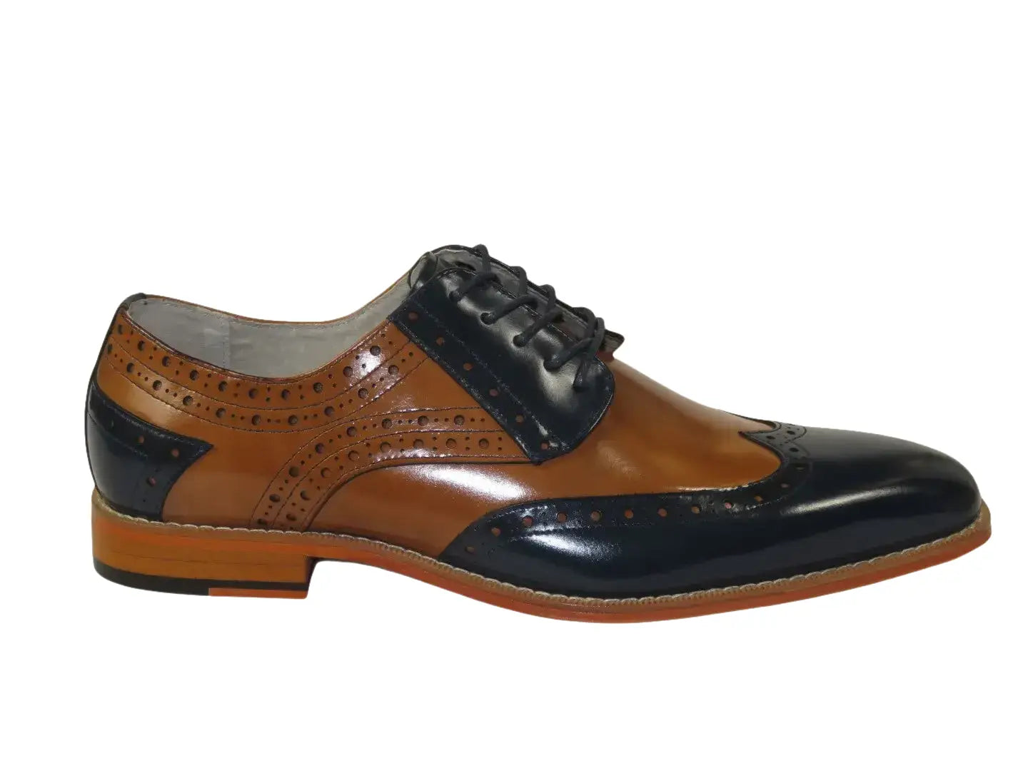 Men's Giovanni Shoes High Quality Leather Wing Tip Derby Troy Navy/Tan
