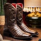 TUCSON Genuine Caiman Belly Skin Cowboy Boot from the Western CollectionAged Brown