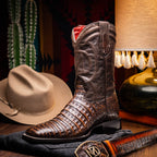 TUCSON Genuine Caiman Belly Skin Cowboy Boot from the Western CollectionAged Brown