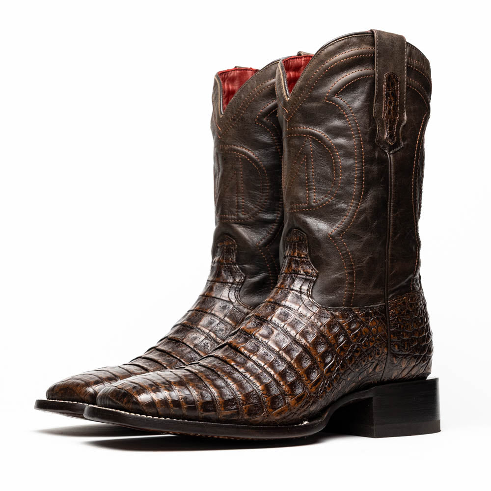 TUCSON Genuine Caiman Belly Skin Cowboy Boot from the Western CollectionAged Brown
