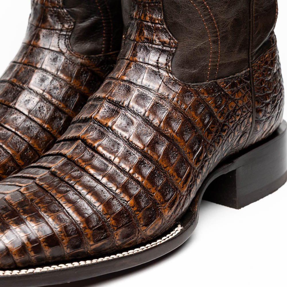 TUCSON Genuine Caiman Belly Skin Cowboy Boot from the Western CollectionAged Brown