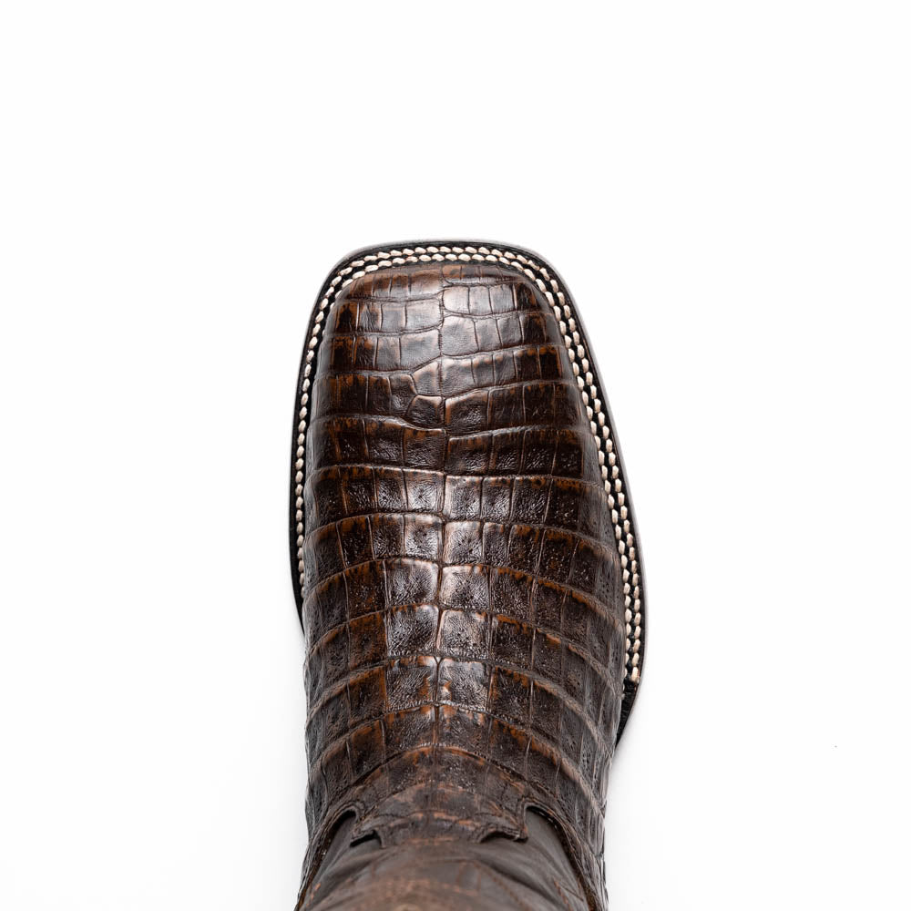 TUCSON Genuine Caiman Belly Skin Cowboy Boot from the Western CollectionAged Brown