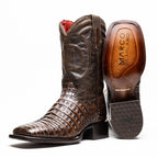 TUCSON Genuine Caiman Belly Skin Cowboy Boot from the Western CollectionAged Brown