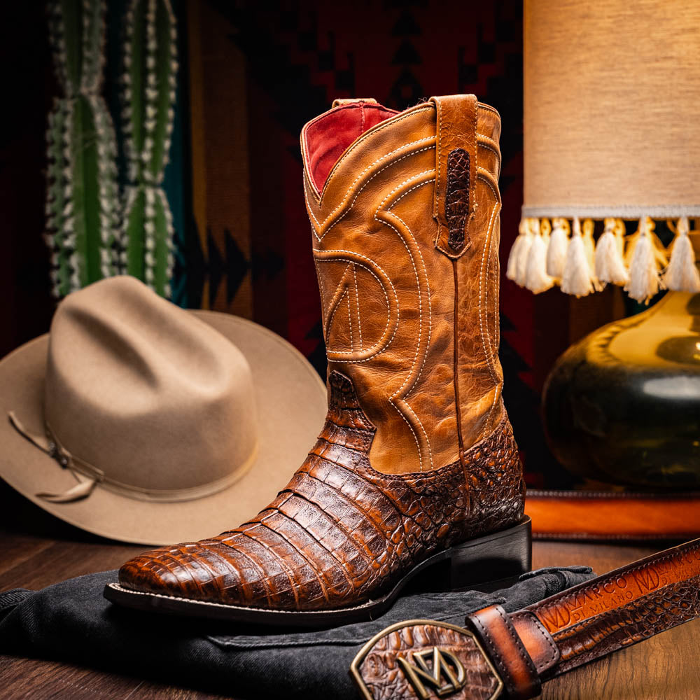 TUCSON  Genuine Caiman Belly Skin Cowboy Boot from the Western Collection Aged Maple