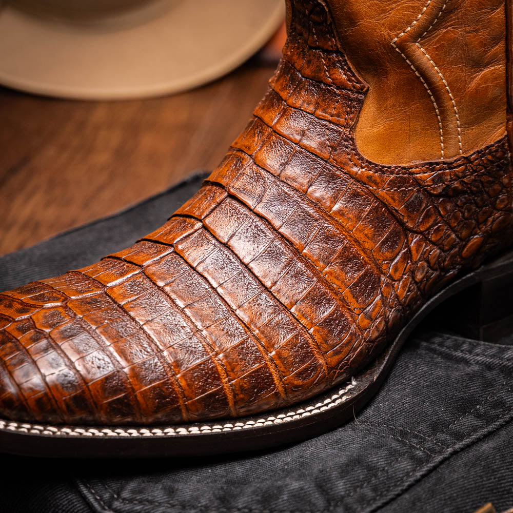 TUCSON  Genuine Caiman Belly Skin Cowboy Boot from the Western Collection Aged Maple