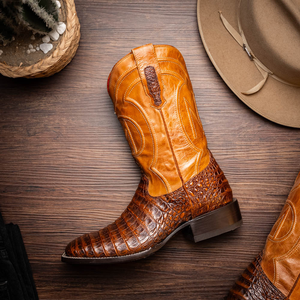 TUCSON  Genuine Caiman Belly Skin Cowboy Boot from the Western Collection Aged Maple