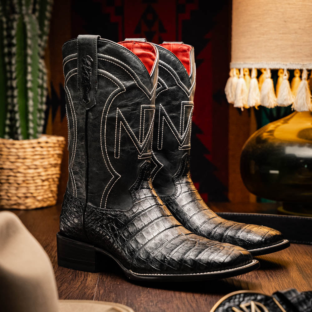 TUCSON Genuine Caiman Belly Skin Cowboy Boot from the Western Collection Black